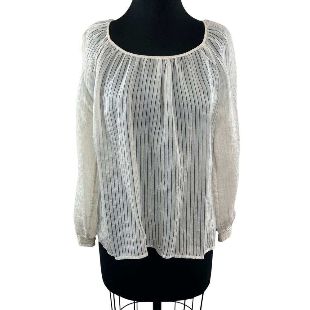 J.CREW White Top Shadow Striped Scoop Neck Tie-Back Raglan Sleeve Size Medium M